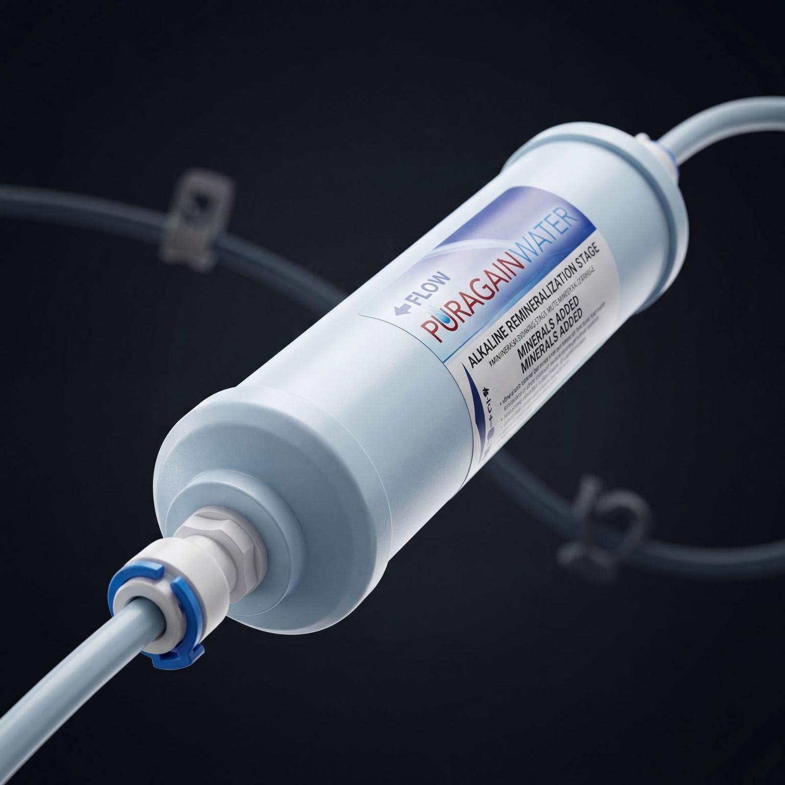 Alkaline reverse osmosis system detail showing mineral cartridge