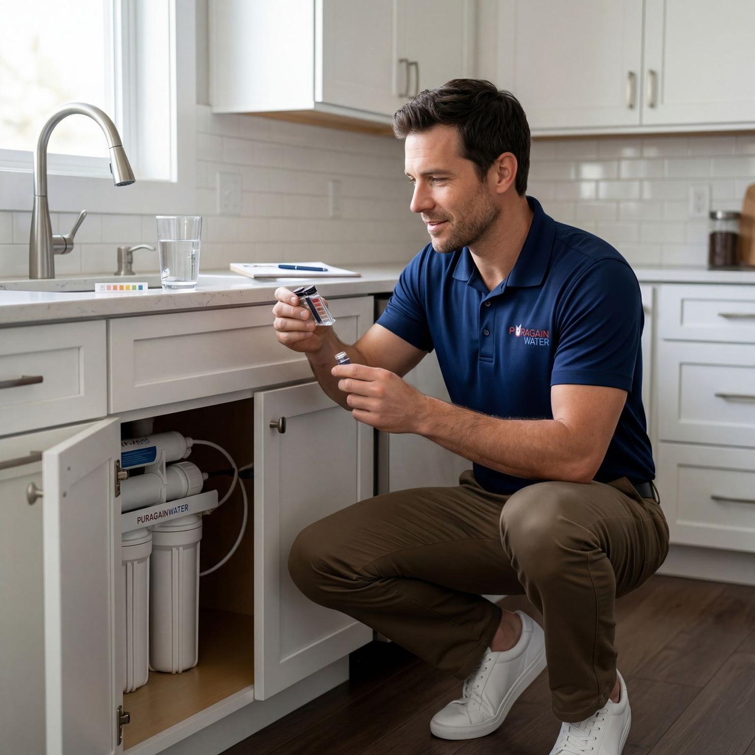 Puragain technician testing water in your home
